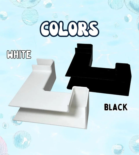 Two XL corner tunnel stands from Chatelet Manufacturing, shown in black and white on a blue background with bubbles. Ideal as a unique aquarium underground viewing tunnel for fish and shrimp. Product: Chatelet Aquarium Underground XL Corner Tunnel.