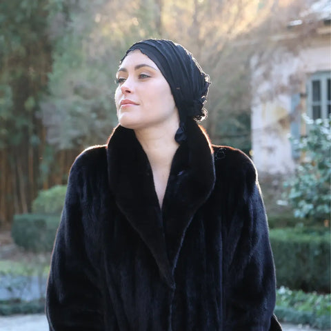 Chemo Beanies Black Ruffle Slip-On Scarf – Soft Headcover | Made in USA – Angelle Chemo Beanies®  B2Customer