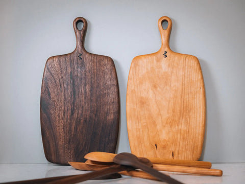 Cherry And Walnut Wood Serving Board 15 Inch – Teardrop Handle Kitchen Tool | Made In USA Blanc Creatives  Wood