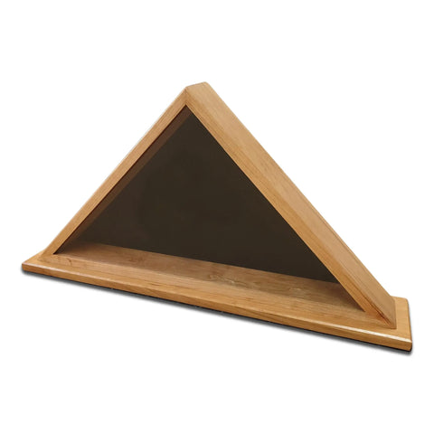 The Legacies of America Woodworking Company Cherry Burial Flag Display Case holds a 5 x 9.5 flag, features a glass front, and is handcrafted in the USA—perfect for displaying and preserving your folded flag.