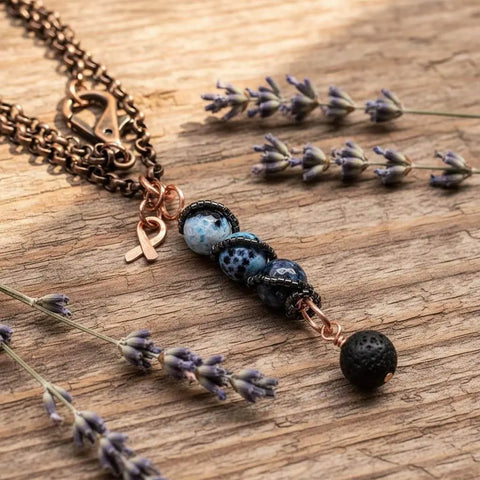 Child Abuse Prevention Gemstone Pendant Necklace – Fire Crackle Agate Beads | Handmade In USA Alexa Martha Designs  Pendant
