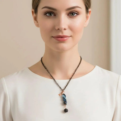 Child Abuse Prevention Gemstone Pendant Necklace – Fire Crackle Agate Beads | Handmade In USA Alexa Martha Designs  Pendant