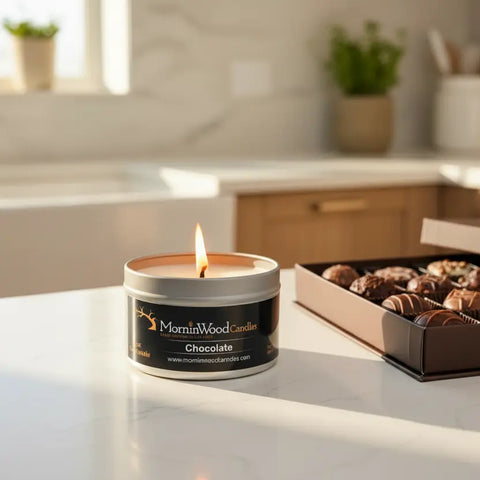 Chocolate Soy Candle Tin 7oz – Long-Lasting 35 Hour Burn – MorninWood Candles | Made in USA MorninWood Candles  Candles