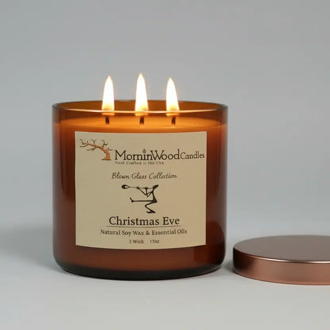 Christmas Eve Scented Soy Wax Candle 3-Wick 17oz – Blown Glass Jar Home Fragrance | Made in USA MorninWood Candles  3 Wick Candle