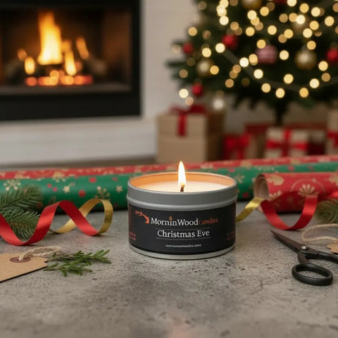 Christmas Eve Soy Candle Tin – 7oz 100% Natural Wax – Handcrafted Holiday Scented Candle | Made in USA MorninWood Candles  Candles