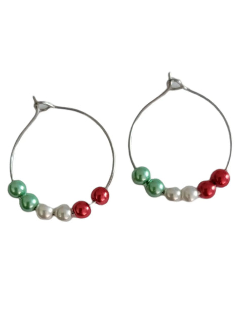 Christmas Pearl Hoop Earrings – Red Green White Holiday Jewelry | Made in USA Michelle Marie Boutique  Earrings