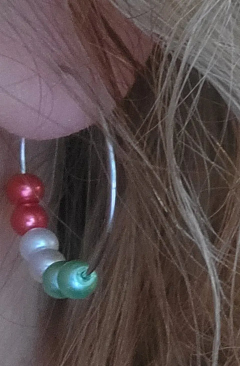 Christmas Pearl Hoop Earrings – Red Green White Holiday Jewelry | Made in USA Michelle Marie Boutique  Earrings