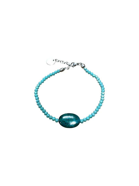 Chrysocolla and Turquoise Beaded Bracelet Adjustable – Handmade Silver Accents | Made in USA Michelle Marie Boutique  Bracelets