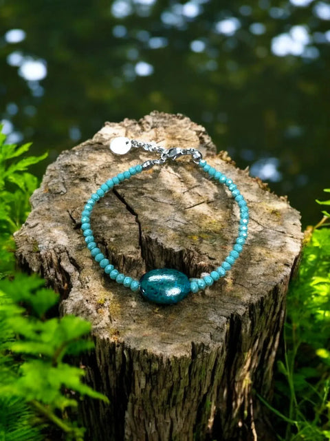 Chrysocolla and Turquoise Beaded Bracelet Adjustable – Handmade Silver Accents | Made in USA Michelle Marie Boutique  Bracelets