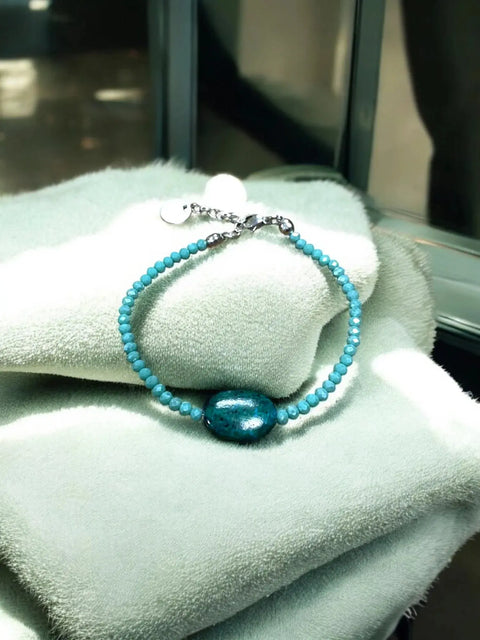 Chrysocolla and Turquoise Beaded Bracelet Adjustable – Handmade Silver Accents | Made in USA Michelle Marie Boutique  Bracelets