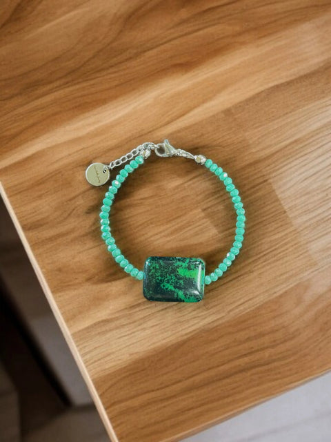 Chrysocolla and Turquoise Beaded Bracelet Adjustable – Handmade Silver Accents | Made in USA Michelle Marie Boutique  Bracelets