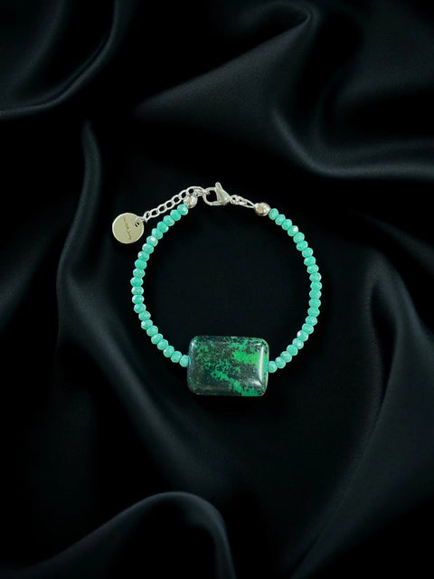 Chrysocolla and Turquoise Beaded Bracelet Adjustable – Handmade Silver Accents | Made in USA Michelle Marie Boutique  Bracelets