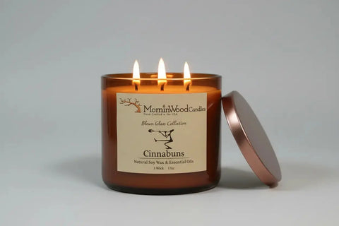 Cinnabuns-Soy 3-Wick Blown Glass Collection MorninWood Candles  3 Wick Candle