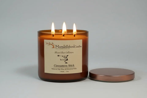 Cinnamon Stick-Soy 3-Wick Blown Glass Collection MorninWood Candles  3 Wick Candle