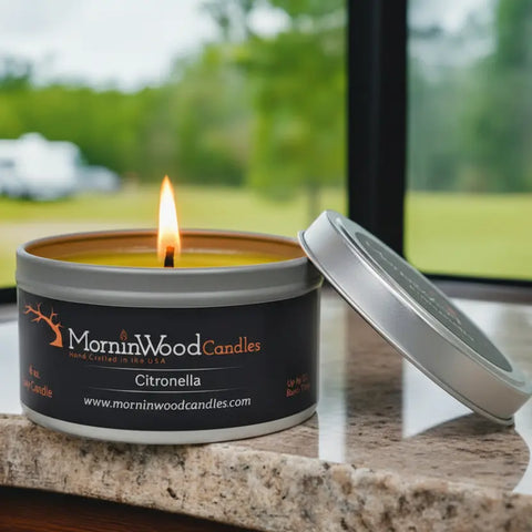 Citronella Soy Candle 6 oz – Natural Essential Oils Blend for Outdoor Use | Handmade in USA with 35 Hour Burn Time MorninWood Candles  Candles