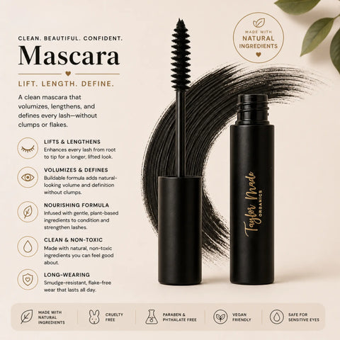 Clean Beauty Lash-Enhancing Mascara 7.5mL – Gentle Formula with Coffee Seed Oil | Vegan Made in USA Taylor Made Organics  mascara
