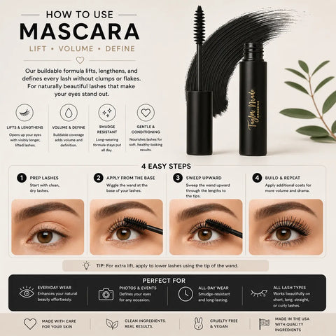 Clean Beauty Lash-Enhancing Mascara 7.5mL – Gentle Formula with Coffee Seed Oil | Vegan Made in USA Taylor Made Organics  mascara