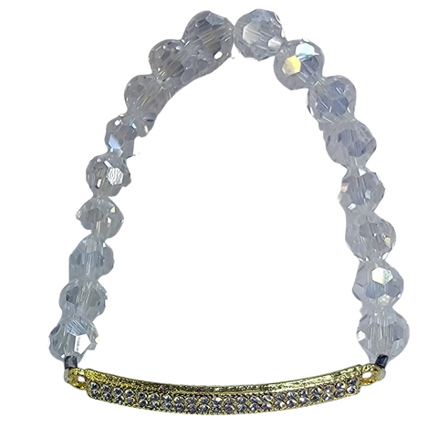 Clear Crystal Stretch Bracelet With Gold Bar Accent – Handmade Jewelry | Made in USA Michelle Marie Boutique  Bracelet