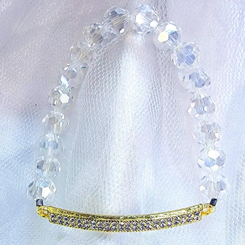 Clear Crystal Stretch Bracelet With Gold Bar Accent – Handmade Jewelry | Made in USA Michelle Marie Boutique  Bracelet