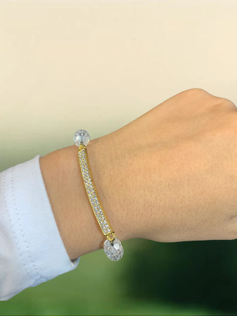 Clear Crystal Stretch Bracelet With Gold Bar Accent – Handmade Jewelry | Made in USA Michelle Marie Boutique  Bracelet