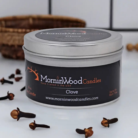 Clove Scented Soy Candle Tin – 6.5oz Handcrafted Home Fragrance with Vanilla and Spicy Cinnamon | Made in USA MorninWood Candles  Candles