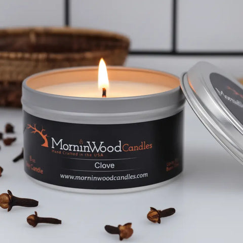 Clove Scented Soy Candle Tin – 6.5oz Handcrafted Home Fragrance with Vanilla and Spicy Cinnamon | Made in USA MorninWood Candles  Candles