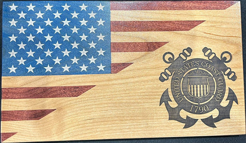 Coast Guard Wooden Desktop Flag Display – 6.25x11 Inch Handcrafted Oak Plaque | Made in USA by Veterans American Grains LLC 