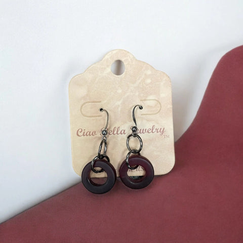 Coastal Chic: Sea Glass Dangle Loop Earrings in Mahogany & Pale Blue Michelle Marie Boutique  Earrings