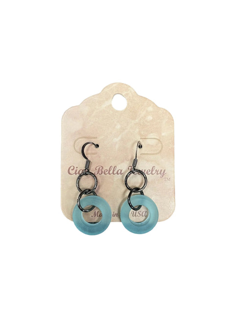 Coastal Chic: Sea Glass Dangle Loop Earrings in Mahogany & Pale Blue Michelle Marie Boutique  Earrings