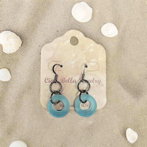 Coastal Chic: Sea Glass Dangle Loop Earrings in Mahogany & Pale Blue Michelle Marie Boutique  Earrings