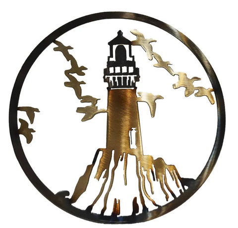 Coastal Lighthouse Metal Wall Art – Rustic Circular Decor | Handmade in USA Knights Home Decor  item