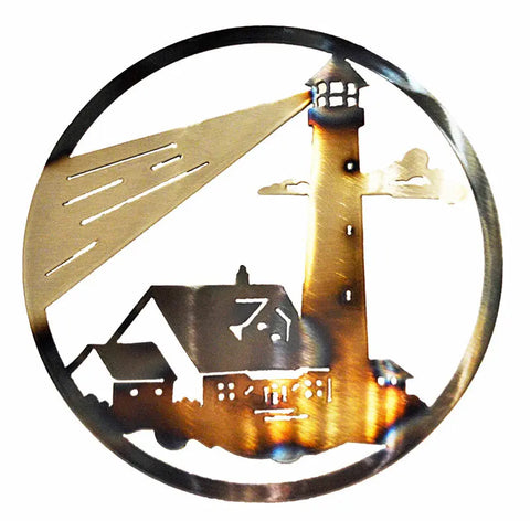 Coastal Lighthouse Metal Wall Decor – Rustic Nautical Art Circle | Handmade in USA Knights Home Decor  item