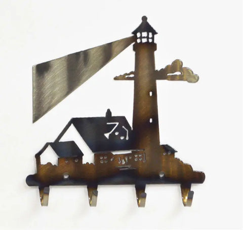 Coastal Lighthouse Wall Key Rack – Metal Hook Organizer with Light Beam Design | Made in USA Knights Home Decor  item