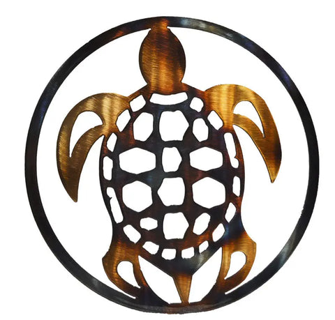 Coastal Metal Sea Turtle Wall Art – 8.5 Inch Rustic Circle Decor | Handmade in USA Knights Home Decor  item