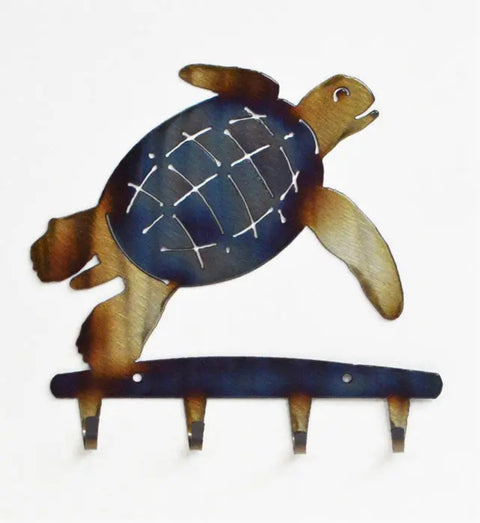 Coastal Sea Turtle Metal Key Rack – Handcrafted Wall Hook Organizer | Made in USA by Veteran-Owned Family Business Knights Home Decor  item
