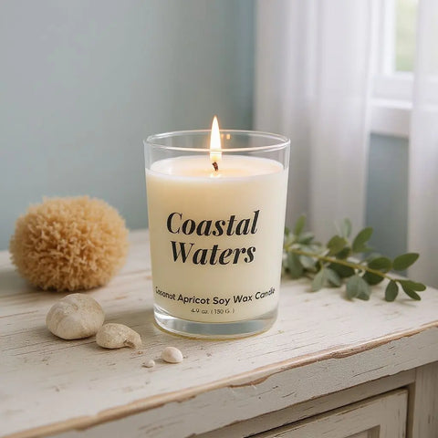 Coastal Waters 4.9 Oz Soy Wax Candle – Hand Poured Fresh Lemon Marine Scent | Made in USA Bath Bums  Candles