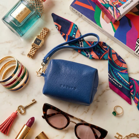 Cobalt Blue Mini Leather Wristlet Bag – Full Grain Napa Coin Purse | Made in USA CASUPO  Zipper Wallet