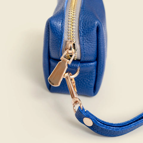 Cobalt Blue Mini Leather Wristlet Bag – Full Grain Napa Coin Purse | Made in USA CASUPO  Zipper Wallet