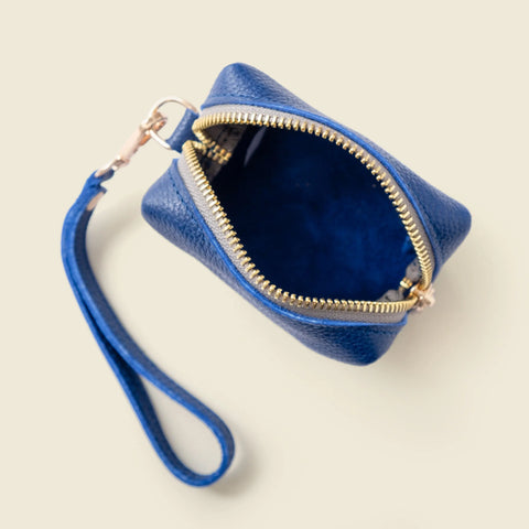 Cobalt Blue Mini Leather Wristlet Bag – Full Grain Napa Coin Purse | Made in USA CASUPO  Zipper Wallet