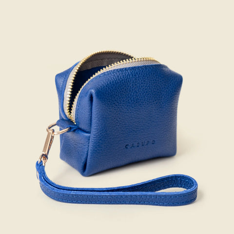 Cobalt Blue Mini Leather Wristlet Bag – Full Grain Napa Coin Purse | Made in USA CASUPO  Zipper Wallet