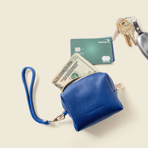 Cobalt Blue Mini Leather Wristlet Bag – Full Grain Napa Coin Purse | Made in USA CASUPO  Zipper Wallet