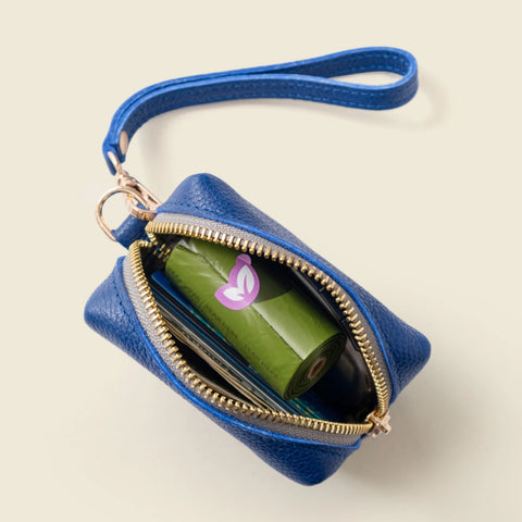 Cobalt Blue Mini Leather Wristlet Bag – Full Grain Napa Coin Purse | Made in USA CASUPO  Zipper Wallet