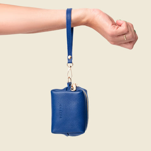 Cobalt Blue Mini Leather Wristlet Bag – Full Grain Napa Coin Purse | Made in USA CASUPO  Zipper Wallet