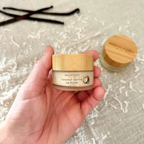 Coconut Vanilla Hydrating Lip Butter – Natural Nourishing Lip Balm | Made in USA Skincare Born to be Free  Lip Butter