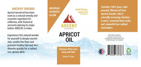 Cold-Pressed Apricot Seed Body Oil 30ml – Lightweight Hydrating Skin Elixir | Ascent Nutrition – Made in USA Ascent Nutrition 