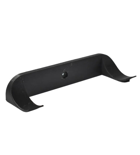 The Chatelet Manufacturing Collectible Car Display Wall Mount is a low-profile, black L-shaped bracket for securely showcasing Lego car models by their wheels on your wall. Made in the USA with curved ends and a central screw hole.