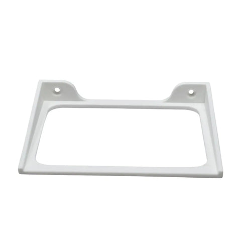 The Chatelet Manufacturing Collectible Wall Display Stand is a white rectangular plastic frame with two top screw holes, perfect for displaying Funko Pop figures in their boxes on your wall. Made in the USA and ideal for organizing your favorite collectibles.