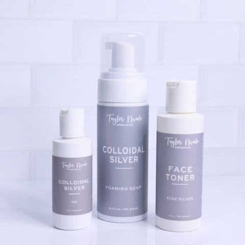 Colloidal Silver Acne Treatment Kit 3-Step Skincare Routine for Blemish-Prone Skin 14 oz | Made in USA Taylor Made Organics  gift set