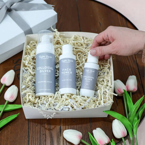 Colloidal Silver Acne Treatment Kit 3-Step Skincare Routine for Blemish-Prone Skin 14 oz | Made in USA Taylor Made Organics  gift set