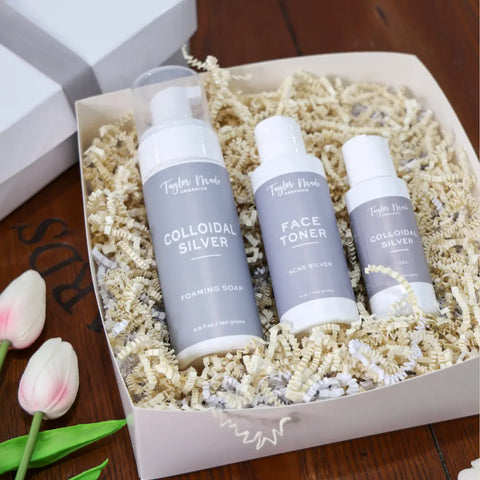 Colloidal Silver Acne Treatment Kit 3-Step Skincare Routine for Blemish-Prone Skin 14 oz | Made in USA Taylor Made Organics  gift set